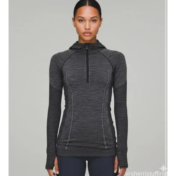 Lululemon Swiftly Wool 1/2 Zip Hoodie Heather Teal Merino Wool Long Sleeve Top 2 - Picture 2 of 9